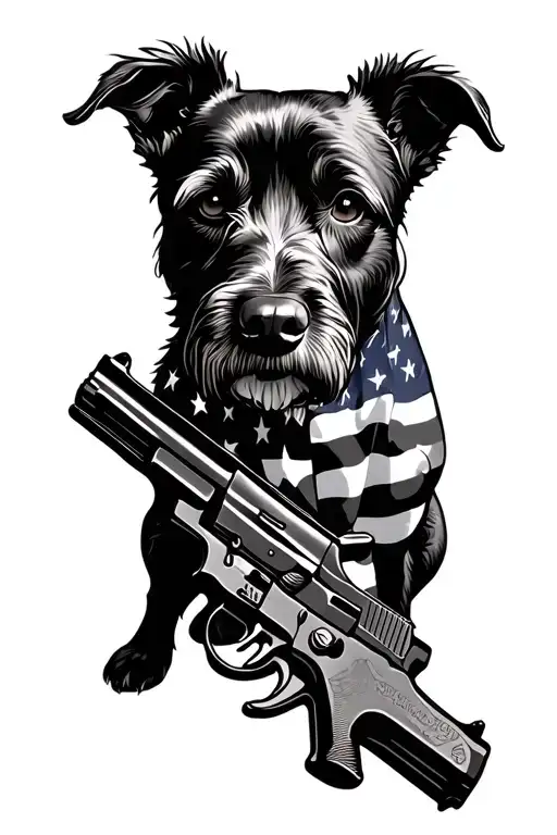 American Flag Dog And Guns Intertwined