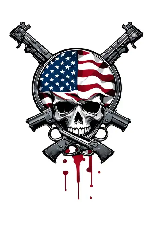American Flag Skull And Guns Intertwined