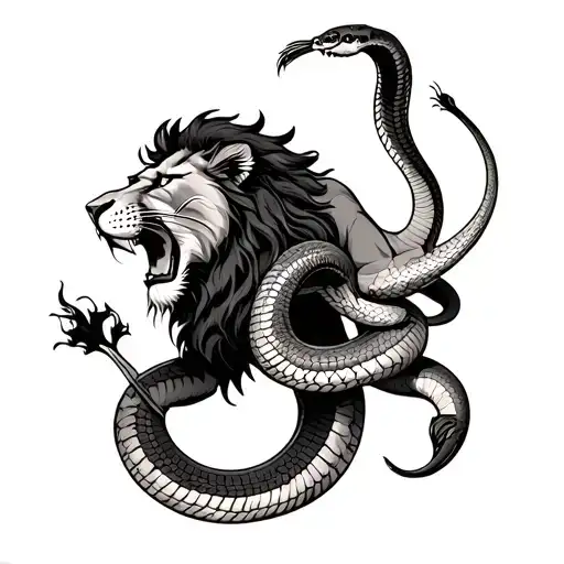 Lion Fighting Cobra Wrapped
