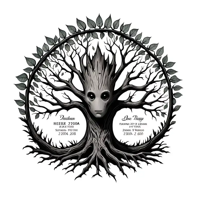 Groot Family Tree With Leaves For Names And Birthdates