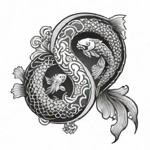 Yinyang With One Koi Fish Black And One Koi Fish White Around