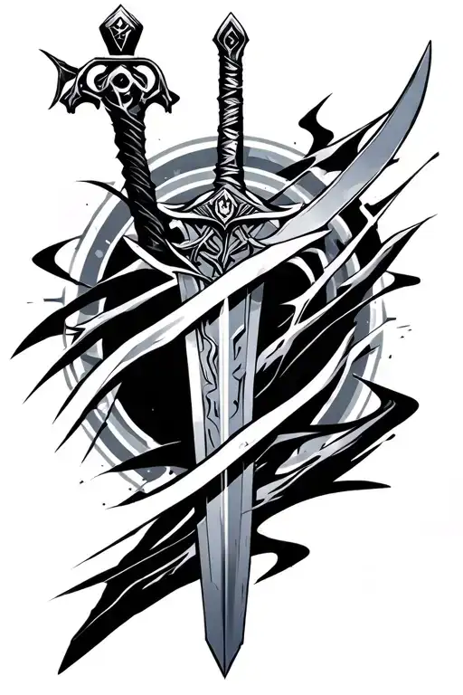 Sword And Cyber Sigilism Style Tattoo Featuring