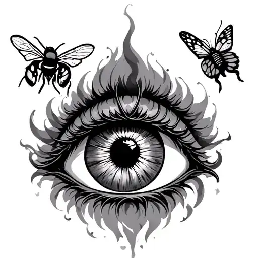 Evil Eye With Bee And Butterfly Surrounded