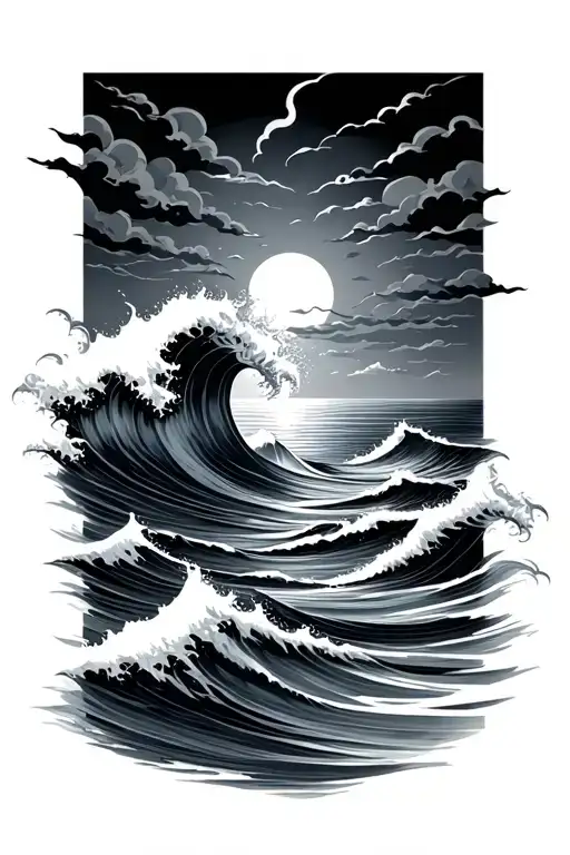 Ocean Waves With Sunset Skyline