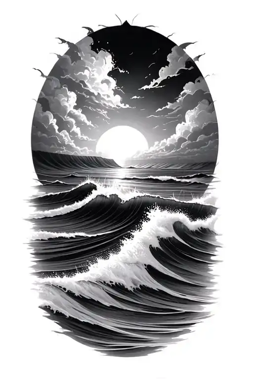 Ocean Waves With Sunset Scene