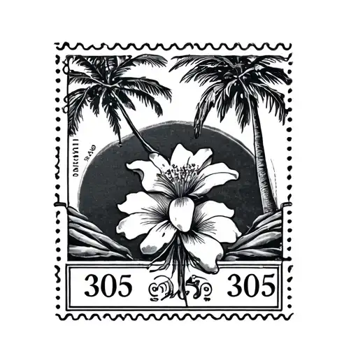 Postage Stamp Tattoo That Embodies A Palm Tree 305 And An Orange Blossom Flower