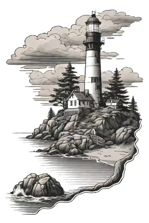 Lighthouse On A Maine Cliff Overlooking The Ocean