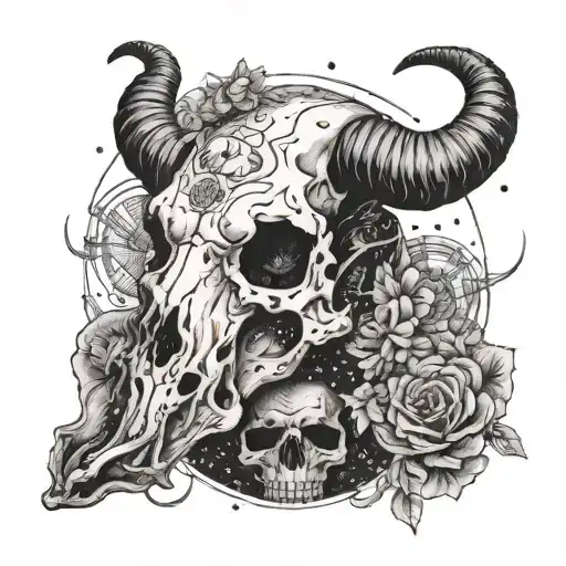 Capricorn Constellation With Seat Goat Skull