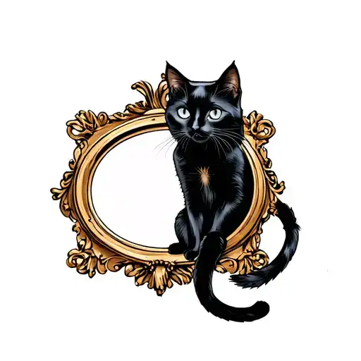 Vintage Mirror With Black Cat Sitting