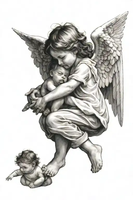 Angel And Child Sitting