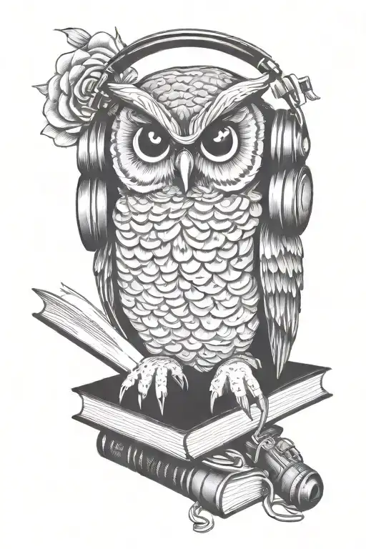 Owl With Headphones On Its Head Sitting On A Book Cover