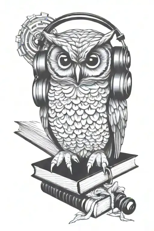 Owl With Headphones On Its Head Sitting On A Book Cover
