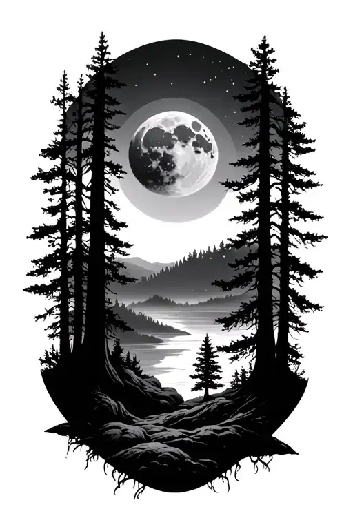 Midnight Moon Forest Looking