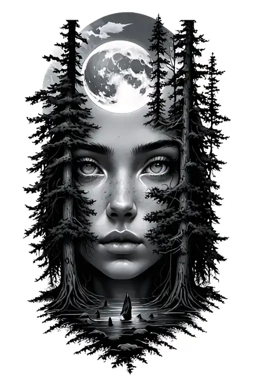 Midnight Moon Forest Looking Forward With The Face