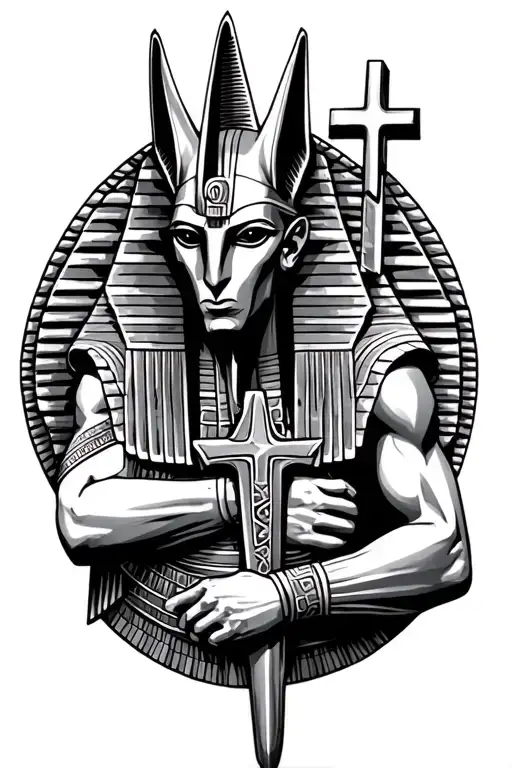Anubis Holding Egyptian Cross
