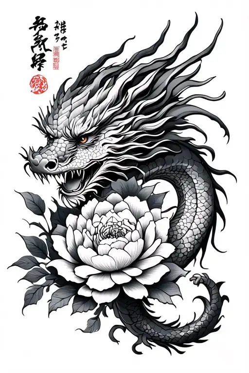 Japanese Dragon And Peony Flower