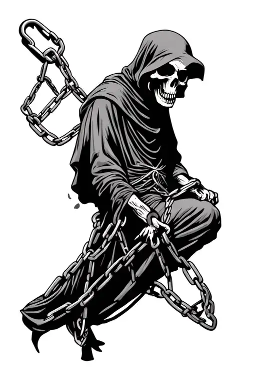 Grim Reaper In Shackles And Chains Wrapped