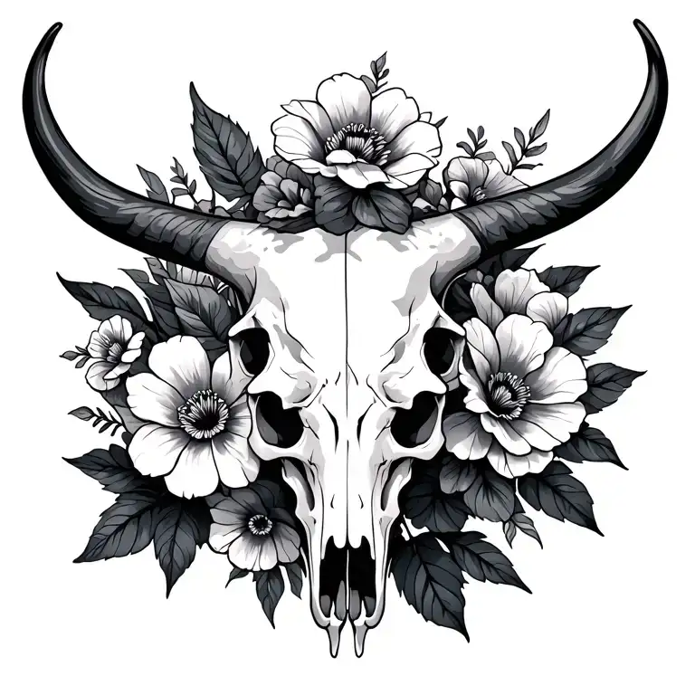 Flowers With Bull Skull