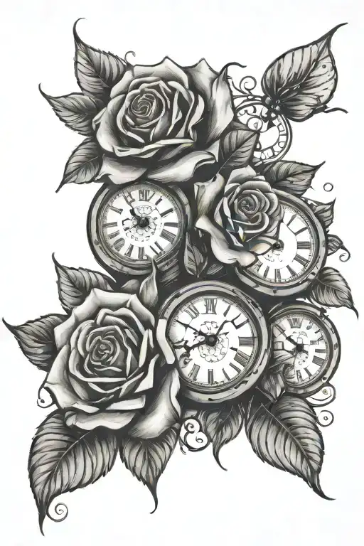 Three Roses With A Clock