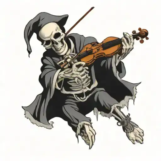 Skull In Robe Playing Violin