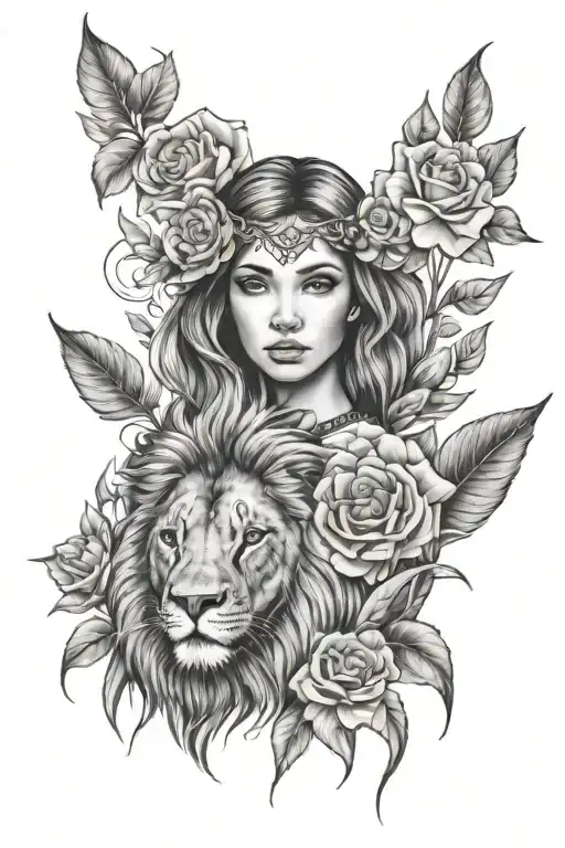 Girl With Lion And Flower