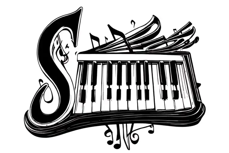 Sandro First Name Tattoo With A Piano Note Or Instrument Background