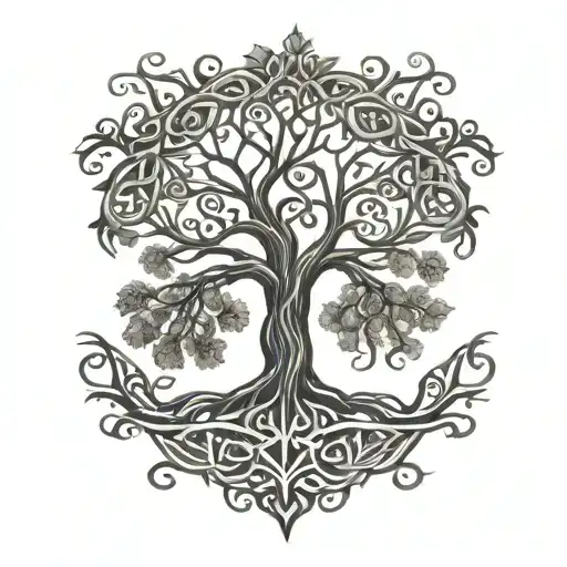 Black And White Celtic Tree Of Life With Roots