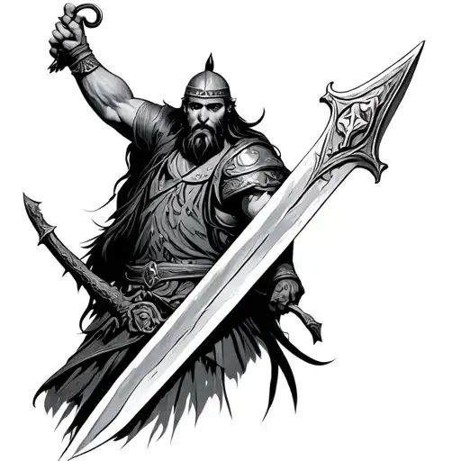 Viking Taking Excalibur Sword Stuck