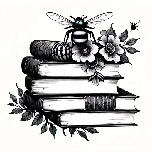 Book Stack And Florals Typwritter And Bee