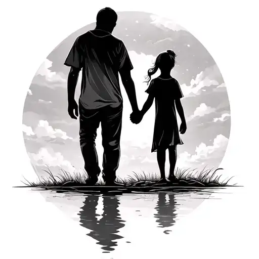 Father Daughter And Son Holding Hands In Silhuet