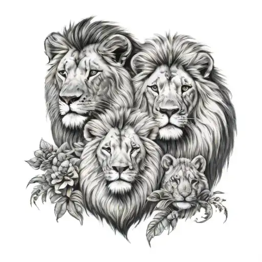 Lion Family Portrait Tattoo Design Representing Each Family
