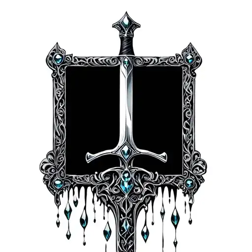 Ornamental Sword Dripping Jewels In Front Of Filigree