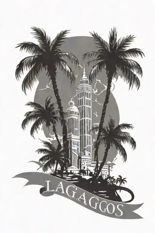 Lagos City Skyline And Palm Oil Tree Intertwined