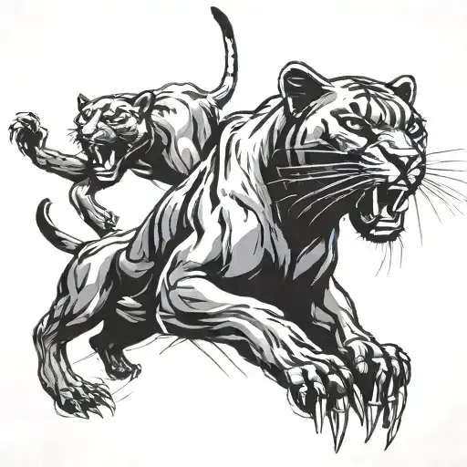 Black Panthers Full Body With Claws Reaching Upward Small