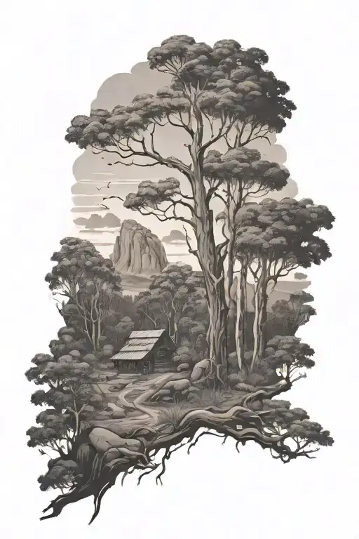 Design A Tattoo That Merges The Australian Outback With A Canadian Forest Scene