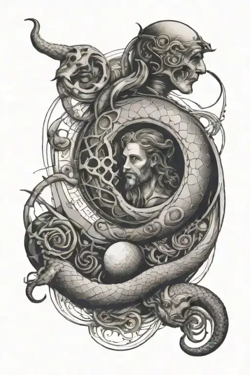 Da Vinci Abstract Artwork With Snake And A Man On The Moon