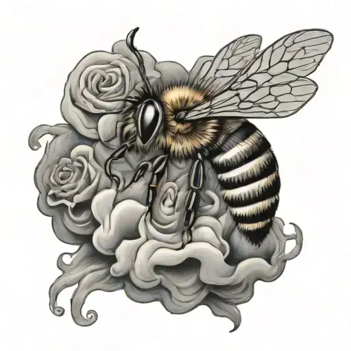 A Honey Bee Emerging From A Cloud Of Smoke At Midnight