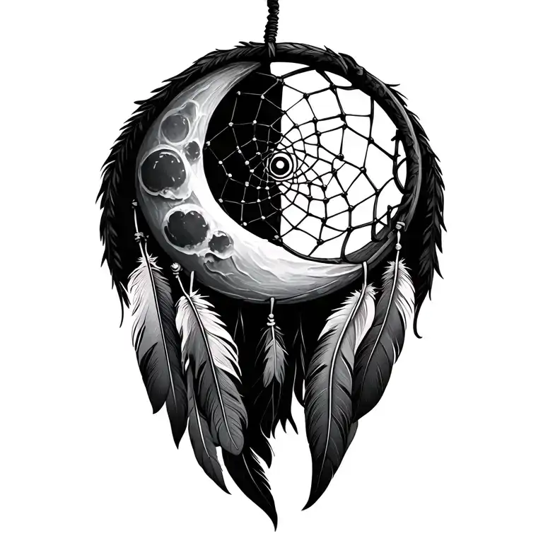 Moon Shaped Dream Catcher Lots Of Feathers