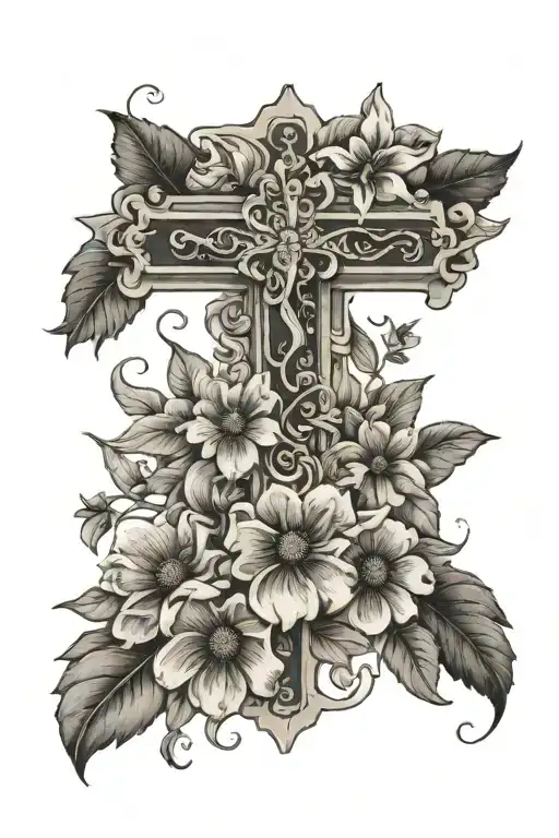 Cross Surrounded With August And November Birth Flower