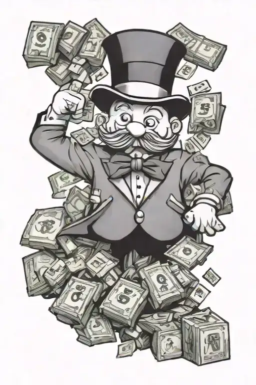Monopoly Man With Money Bag Overflowing With Coins