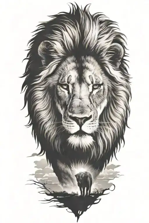 Lion Walking Along Horizon Depicts The Silhouette Surrounded By Sky And Sun Rising