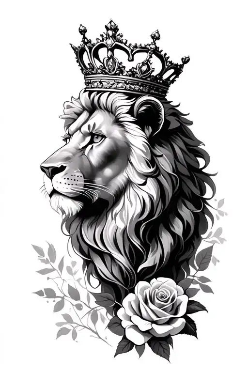 Lion With Feminine Crown And Roses With Shadows