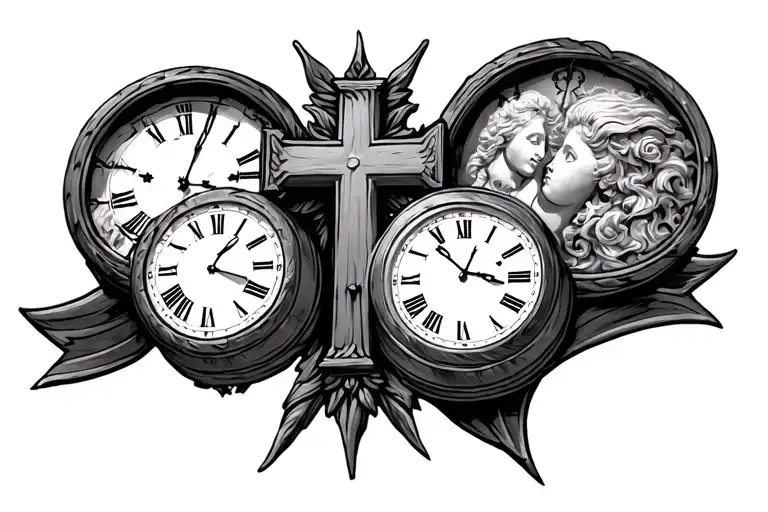 Cross With Two Birth Clocks On Chest