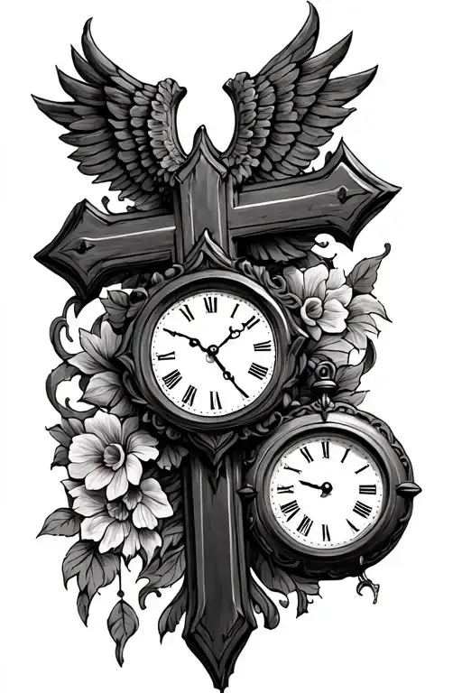 Cross With Two Birth Clocks On Chest