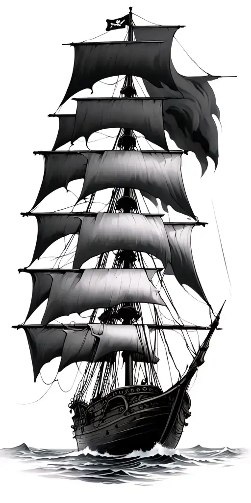 Pirate Ship Sailing Through Stormy