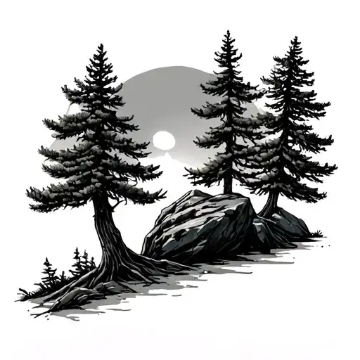Pine Tree And Rock