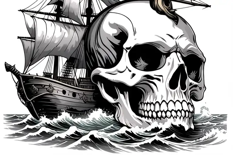 Viking Skull With Ship Sailing Through Stormy