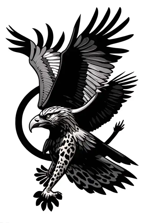 Egyptian Symbols With Leopard Print And An Eagle Soaring