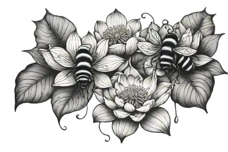 Lotus Flowers And Bumble Bees Buzzing