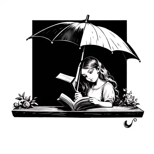 Girl Reading Book Under Umbrella